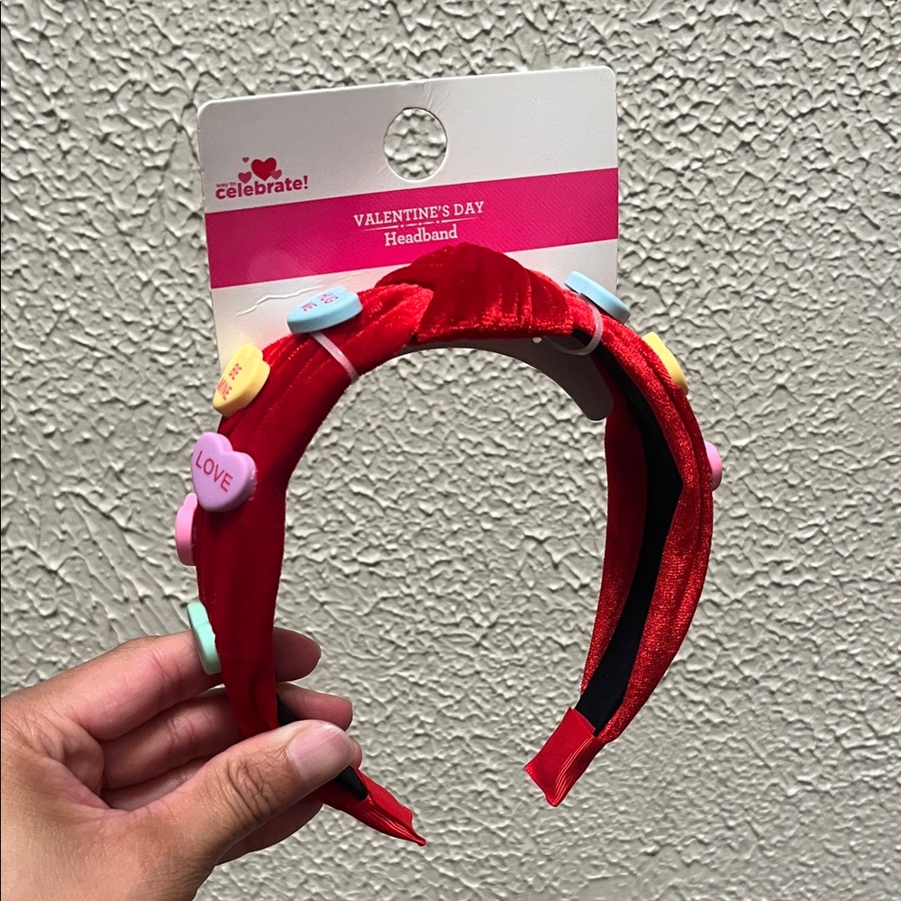 Red Valentine's Day Headband with Heart Accents